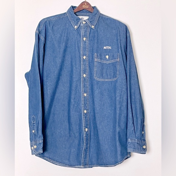 Lee Denim Shirt Men’s Large Embroidered Logo Heavyweight Medium Wash Workerwear‎ - Picture 1 of 4
